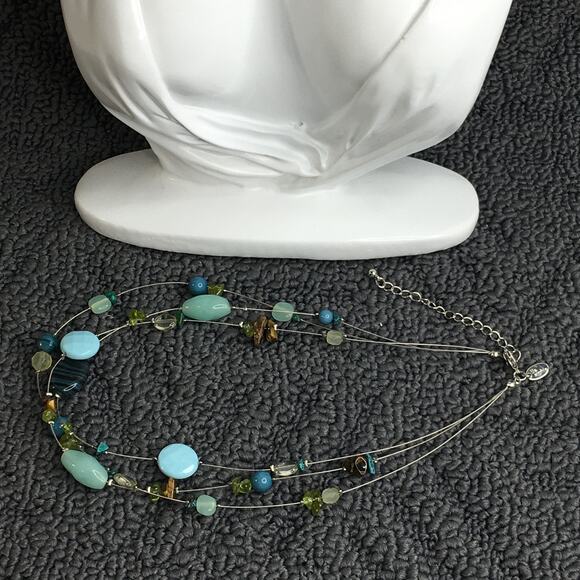 Lia Sophia Multi-Strand Floating Necklace Blue Green Silver Tone - Picture 13 of 15
